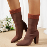 Brown Suede Women's Mid-Calf Sock Boots with High Heel