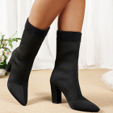 Brown Suede Women's Mid-Calf Sock Boots with High Heel