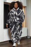 White Purple Floral Print Hooded Long Sleeve Jackets and Sweatpants Sportwear Two Pieces Jogger Sets