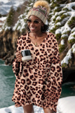 Light Red Casual Leopard V Neck Long Sleeve Oversize Knitted Sweater