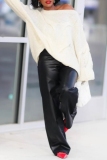 White Casual O Neck Long Sleeve Fall Winter Knitted Sweater Tops