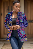Army Green Formal Office Casual Graphic Boho Print Cardigan Turn-back Collar Long Sleeve Blazer Jackets