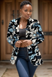 Army Green Formal Office Casual Graphic Boho Print Cardigan Turn-back Collar Long Sleeve Blazer Jackets
