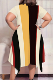 Black Yellow Casual Graphcis Print O Neck Short Sleeve Irregular Hem Plus Size Midi T-shirt Dresses