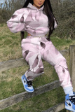 White Floral Print Hooded Long Sleeve Jackets and Sweatpants Sportwear Two Pieces Jogger Sets