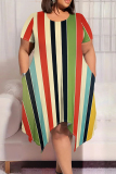 Black Yellow Casual Graphcis Print O Neck Short Sleeve Irregular Hem Plus Size Midi T-shirt Dresses