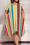 Black Yellow Casual Graphcis Print O Neck Short Sleeve Irregular Hem Plus Size Midi T-shirt Dresses