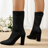 Brown Suede Women's Mid-Calf Sock Boots with High Heel