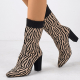 Brown Suede Women's Mid-Calf Sock Boots with High Heel