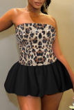 Leopard Sequin Evening Party Gown Sleeveless Strapless Bubble Tube Mini Dresses
