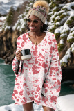 Light Red Casual Leopard V Neck Long Sleeve Oversize Knitted Sweater