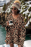 Light Red Casual Leopard V Neck Long Sleeve Oversize Knitted Sweater
