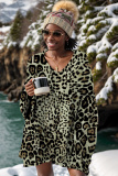 Light Red Casual Leopard V Neck Long Sleeve Oversize Knitted Sweater