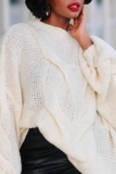 White Casual O Neck Long Sleeve Fall Winter Knitted Sweater Tops
