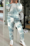 Gray purple Floral Print O Neck Long Sleeve Sweatshirt And Skinny Pants Sportwear Casual Two Pieces Tracksuit Sweatpants Set