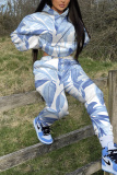 White Floral Print Hooded Long Sleeve Jackets and Sweatpants Sportwear Two Pieces Jogger Sets