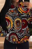 Navy Blue Casual Graphics Boho Print Long Sleeve Draw String Pocket Fall Winter  Hooded Sweatshirt