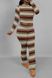 Purple Casual Plaid Stripe Gradient Print O Neck Long Sleeve Crop Tops And Sweatpants Sportwear Two Pieces Jogger Sets