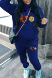 Grey Sportwear Casual Letter Cock Print Hooded Long Sleeve Sweatshirt and Sweatpants Fall Winter Two Pieces Tracksuit Sets