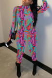 Black Casual Outing Graphics Print Basic Half A Turtleneck Long Sleeve Skinny Jumpsuits
