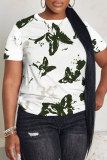 Multicolor Casual Outing Butterfly Print O Neck Short Sleeve Oversize T-Shirts