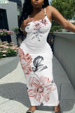 Light Pink Floral Print Sleeveless Backless Spaghetti Strap Casual Outing Vacation Bodycon Cami Maxi Dress