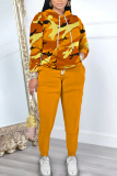 Rose Red Casual Sportwear Graphcis Print Draw String Pocket Long Sleeve Hooded Sweatshirt And Pants Two Pieces Jogger Sets