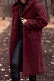 Brown Street Pocket Hooded Collar Long Sleeve Fall Winter Longline Woolen Coat
