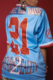 Blue Casual Outing Sportwear Digital Letter Print Patchwork V Neck Half Sleeve Oversize T-Shirts