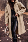 Brown Street Pocket Hooded Collar Long Sleeve Fall Winter Longline Woolen Coat