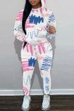 Green Floral Print Long Sleeve Hoodies and Pencil Sweatpants Sportwear Casual Fall Winter Two Pieces Tracksuit Sets