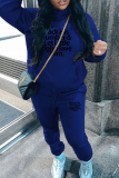 Grey Casual Sportwear Letter Print Draw String Pocket Long Sleeve Hooded Sweatshirt And Pants Two Pieces Jogger Sets