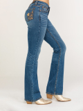 Blue Casual Outing Vintage Embroidered Flare Leg Denim Jeans