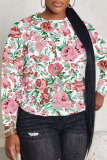 White Gray Casual Outing Floral Print O Neck Long Sleeve Fall Winter Sweater