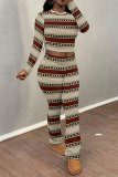 Purple Casual Plaid Stripe Gradient Print O Neck Long Sleeve Crop Tops And Sweatpants Sportwear Two Pieces Jogger Sets