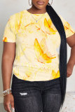 Multicolor Casual Outing Butterfly Print O Neck Short Sleeve Oversize T-Shirts