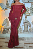 Brown Formal Evening Party Prom Casual Off Shoulder Long Sleeve Front Knotted Long Bodycon Maxi Dresses
