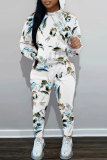 Green Floral Print Long Sleeve Hoodies and Pencil Sweatpants Sportwear Casual Fall Winter Two Pieces Tracksuit Sets