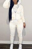 Off White Casual Outing Sportwear Floral Print Zipper Hooded Long Sleeve Sweatshirt And Pants Two Pieces Jogger Sets