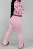 Purple Casual Plaid Stripe Gradient Print O Neck Long Sleeve Crop Tops And Sweatpants Sportwear Two Pieces Jogger Sets