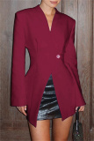 White Casual Formal Office Buttons V Neck Long Sleeve Front Slit Blazer Jackets
