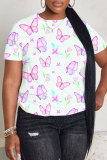 Multicolor Casual Outing Butterfly Print O Neck Short Sleeve Oversize T-Shirts