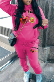 Grey Sportwear Casual Letter Cock Print Hooded Long Sleeve Sweatshirt and Sweatpants Fall Winter Two Pieces Tracksuit Sets