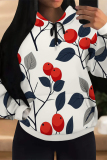 Apricot Casual Fruit Print Long Sleeve Draw String Pocket Fall Winter Hooded Sweatshirt