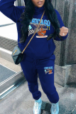 Grey Casual Sportwear Graphcis Letter Print Draw String Pocket Long Sleeve Hooded Sweatshirt And Pants Two Pieces Jogger Sets
