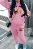 Grey Sportwear Casual Letter Cock Print Hooded Long Sleeve Sweatshirt and Sweatpants Fall Winter Two Pieces Tracksuit Sets