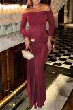 Brown Formal Evening Party Prom Casual Off Shoulder Long Sleeve Front Knotted Long Bodycon Maxi Dresses