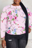 White Gray Casual Outing Floral Print O Neck Long Sleeve Fall Winter Sweater