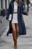 Brown Street Pocket Hooded Collar Long Sleeve Fall Winter Longline Woolen Coat
