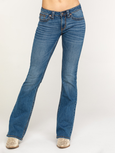 Blue Casual Outing Vintage Embroidered Flare Leg Denim Jeans